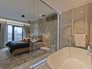 REALIZACJA GDAŃSK - Duża beżowa sypialnia z łazienką, styl nowoczesny - zdjęcie od Studio Estima Sopot