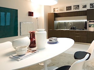 Veneta Cucine Extra - Mała z salonem biała szara z zabudowaną lodówką z podblatowym zlewozmywakiem kuchnia jednorzędowa, styl nowoczesny - zdjęcie od Studio Estima Sopot