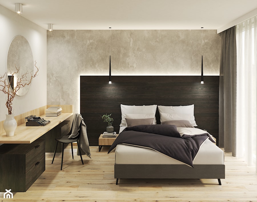 Apartament "Szkwał" - Średnia szara z biurkiem sypialnia, styl nowoczesny - zdjęcie od Pszczołowscy projektowanie wnętrz