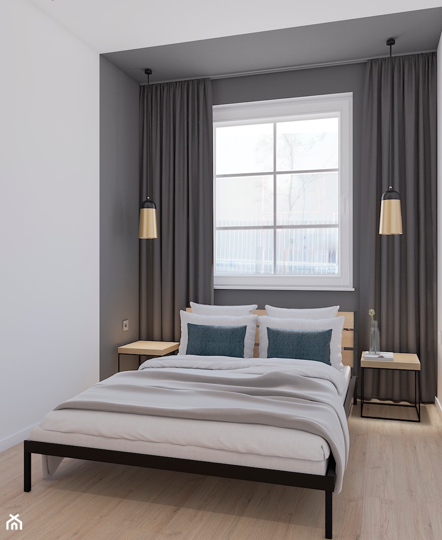 mieszkanie na wynajem, Sopot - Mała szara sypialnia, styl minimalistyczny - zdjęcie od Pszczołowscy projektowanie wnętrz