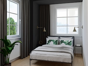 mieszkanie na wynajem, Sopot - Mała biała czarna sypialnia, styl minimalistyczny - zdjęcie od Pszczołowscy projektowanie wnętrz