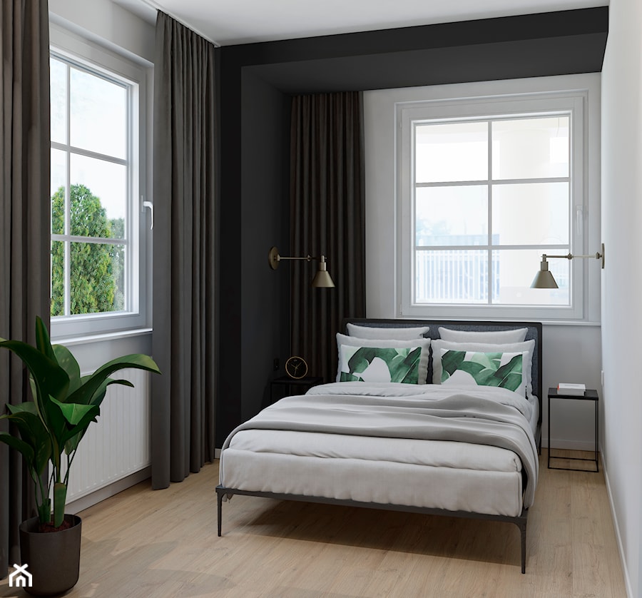 mieszkanie na wynajem, Sopot - Mała biała czarna sypialnia, styl minimalistyczny - zdjęcie od Pszczołowscy projektowanie wnętrz