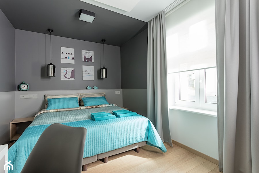 mieszkanie Sopot - Średnia szara z biurkiem sypialnia, styl nowoczesny - zdjęcie od Pszczołowscy projektowanie wnętrz