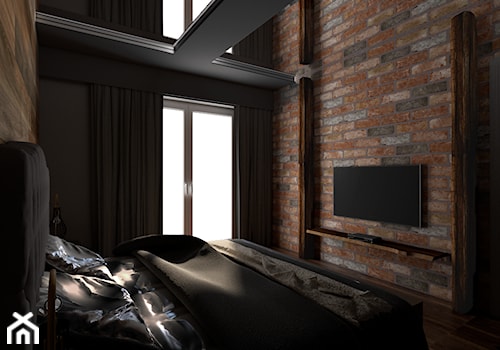 Mieszkanie inspirowane stylem industrialnym - Średnia czarna sypialnia, styl rustykalny - zdjęcie od Archikąty