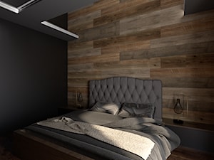 Mieszkanie inspirowane stylem industrialnym - Średnia brązowa czarna sypialnia, styl rustykalny - zdjęcie od Archikąty