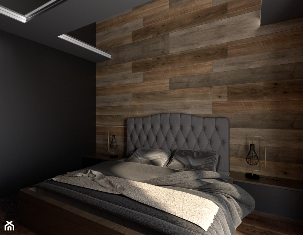 Mieszkanie inspirowane stylem industrialnym - Średnia brązowa czarna sypialnia, styl rustykalny - zdjęcie od Archikąty - Homebook