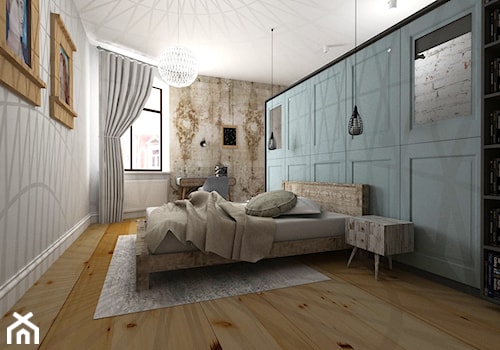 Mieszkanie w poznańskiej kamienicy - Średnia biała niebieska z biurkiem sypialnia, styl nowoczesny - zdjęcie od Archikąty