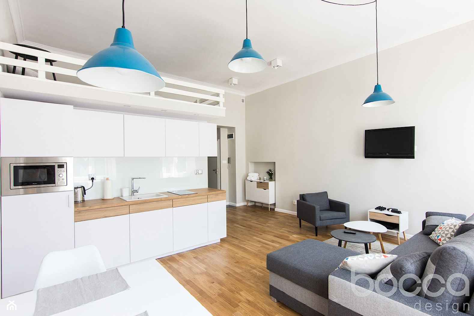 Mieszkanie z antresolą - Salon, styl skandynawski - zdjęcie od Bocca design - Homebook