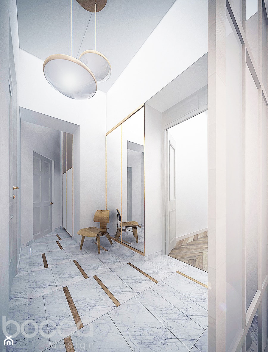 Eklektyczny apartament - Średni biały hol / przedpokój, styl nowoczesny - zdjęcie od Bocca design