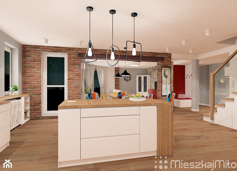 Aranżacja salonu z aneksem kuchennym - zdjęcie od Pracownia Projektowania Wnętrz "Mieszkaj Miło"