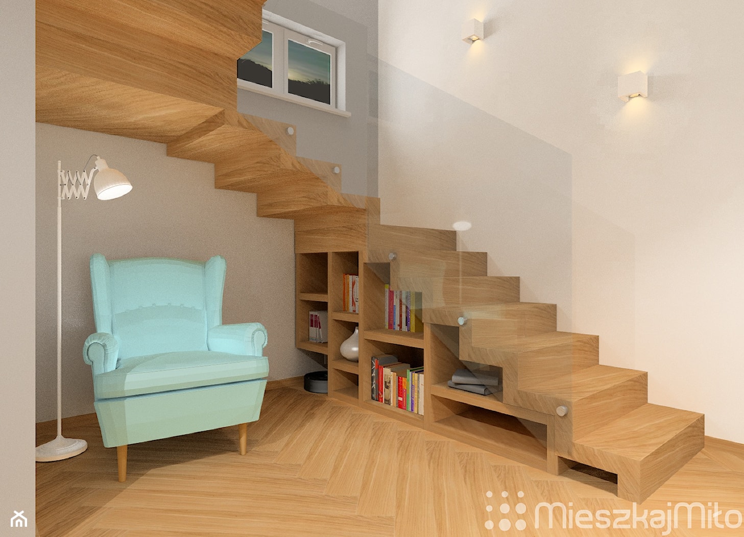 Aranżacja przedpokoju ze schodami - zdjęcie od Pracownia Projektowania Wnętrz "Mieszkaj Miło" - Homebook