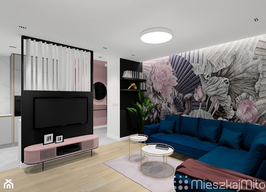 Projekt małego apartamentu - Salon, styl nowoczesny - zdjęcie od Pracownia Projektowania Wnętrz "Mieszkaj Miło"