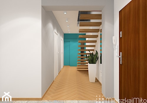 Projekt wnętrza mieszkania - Sosnowiec - Duży niebieski szary hol / przedpokój - zdjęcie od Pracownia Projektowania Wnętrz "Mieszkaj Miło"