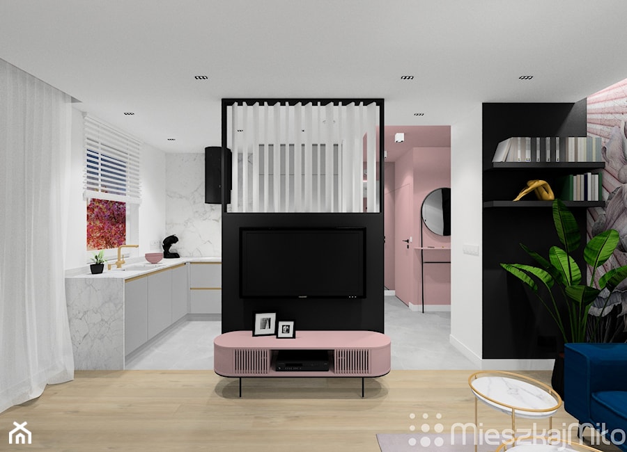 Projekt małego apartamentu - Salon, styl nowoczesny - zdjęcie od Pracownia Projektowania Wnętrz "Mieszkaj Miło"