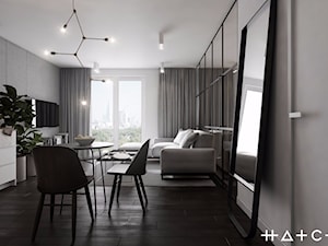 Najnowszy projekt - pomysł na małe mieszkanie - Średni szary salon z kuchnią z jadalnią - zdjęcie od HATCH STUDIO