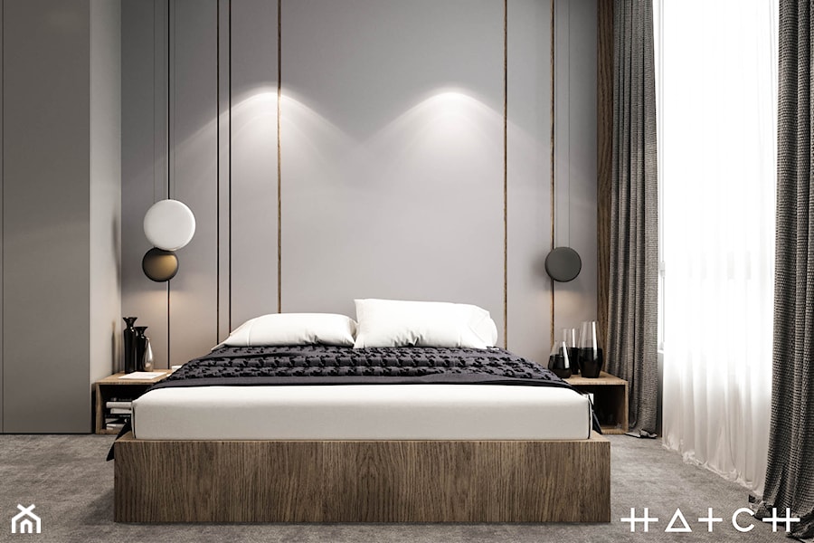 PROJEKT APARTAMENTU W WARSZAWIE KOLONIA SIELCE - Średnia szara sypialnia, styl minimalistyczny - zdjęcie od HATCH STUDIO