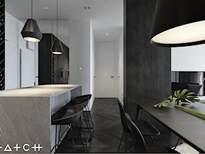 PROJEKT APARTAMENTU - WARSZAWA MARYMONT - Średnia biała jadalnia w salonie w kuchni, styl minimalistyczny - zdjęcie od HATCH STUDIO