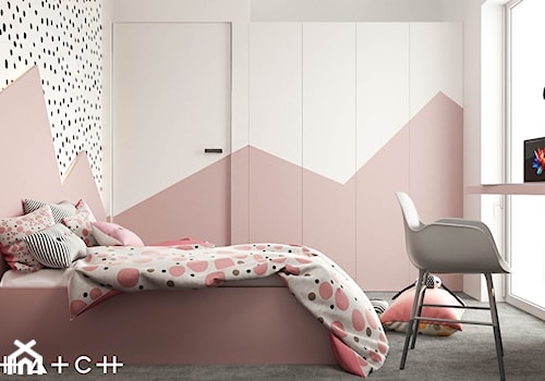 PROJEKT DOMU ŁÓDŹ ZŁOTNO - Średni biały różowy pokój dziecka dla nastolatka dla dziewczynki, styl nowoczesny - zdjęcie od HATCH STUDIO