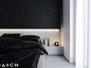 PROJEKT MIESZKANIA - ŁÓDŹ STARE POLESIE II - Biała czarna sypialnia z balkonem / tarasem, styl minimalistyczny - zdjęcie od HATCH STUDIO