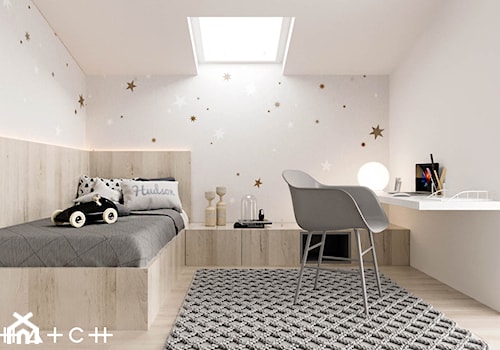 PROJEKT DOMU ŁÓDŹ ZŁOTNO - Mały biały pokój dziecka dla dziecka dla chłopca, styl nowoczesny - zdjęcie od HATCH STUDIO