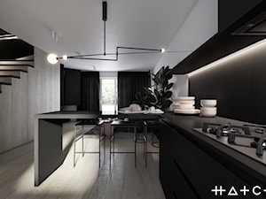 PROJEKT SZEREGOWCA - GDANSK BANINO - Średnia otwarta z salonem biała czarna kuchnia w kształcie litery l, styl minimalistyczny - zdjęcie od HATCH STUDIO