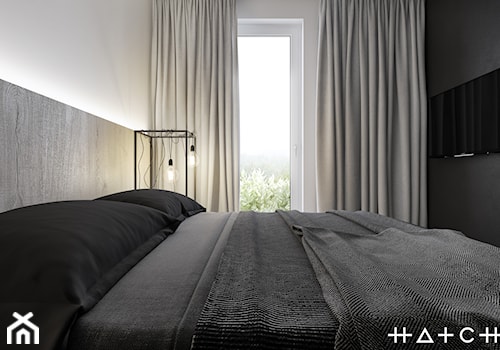 PROJEKT MIESZKANIA - ŁÓDŹ ZDROWIE - Mała szara sypialnia, styl minimalistyczny - zdjęcie od HATCH STUDIO