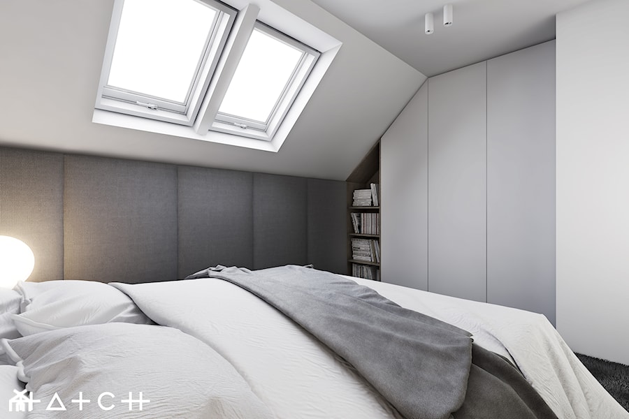 PROJEKT SZEREGOWCA - GDANSK BANINO - Mała biała sypialnia na poddaszu, styl nowoczesny - zdjęcie od HATCH STUDIO