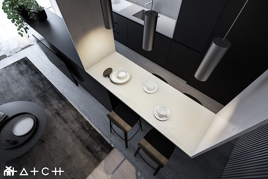 PROJEKT MIESZKANIA - ŁÓDŹ STARE POLESIE II - Średnia jadalnia w salonie w kuchni, styl minimalistyczny - zdjęcie od HATCH STUDIO