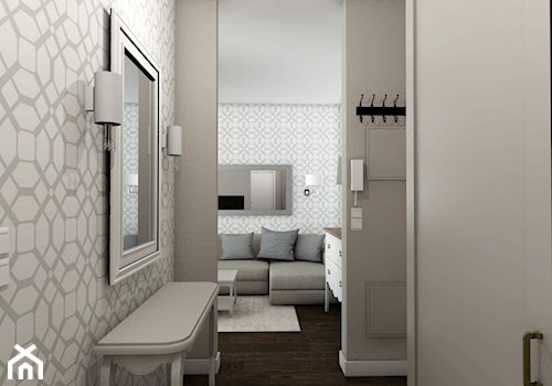 50 m2 na warszawskiej Woli - Mały z wieszakiem biały szary hol / przedpokój, styl tradycyjny - zdjęcie od IdeaSpace