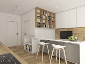 mieszkanie na warszawskiej Woli - Mały biały salon z kuchnią z jadalnią, styl nowoczesny - zdjęcie od IdeaSpace