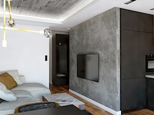 50 m2 na Artystycznym Żoliborzu - Mały biały szary salon z kuchnią z jadalnią, styl industrialny - zdjęcie od IdeaSpace