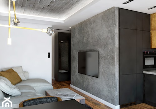 50 m2 na Artystycznym Żoliborzu - Mały biały szary salon z kuchnią z jadalnią, styl industrialny - zdjęcie od IdeaSpace