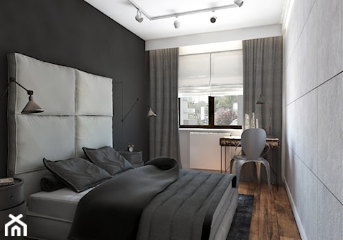 50 m2 na Artystycznym Żoliborzu - Mała czarna szara z biurkiem sypialnia, styl industrialny - zdjęcie od IdeaSpace