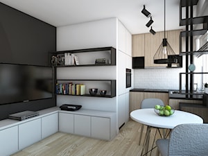 Nowoczesne mieszkanie w Siedlcach - Mały biały czarny salon z kuchnią z jadalnią, styl nowoczesny - zdjęcie od IdeaSpace