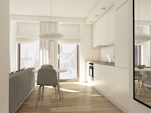 mieszkanie na warszawskiej Woli - Mała otwarta z salonem biała z zabudowaną lodówką kuchnia jednorzędowa, styl nowoczesny - zdjęcie od IdeaSpace