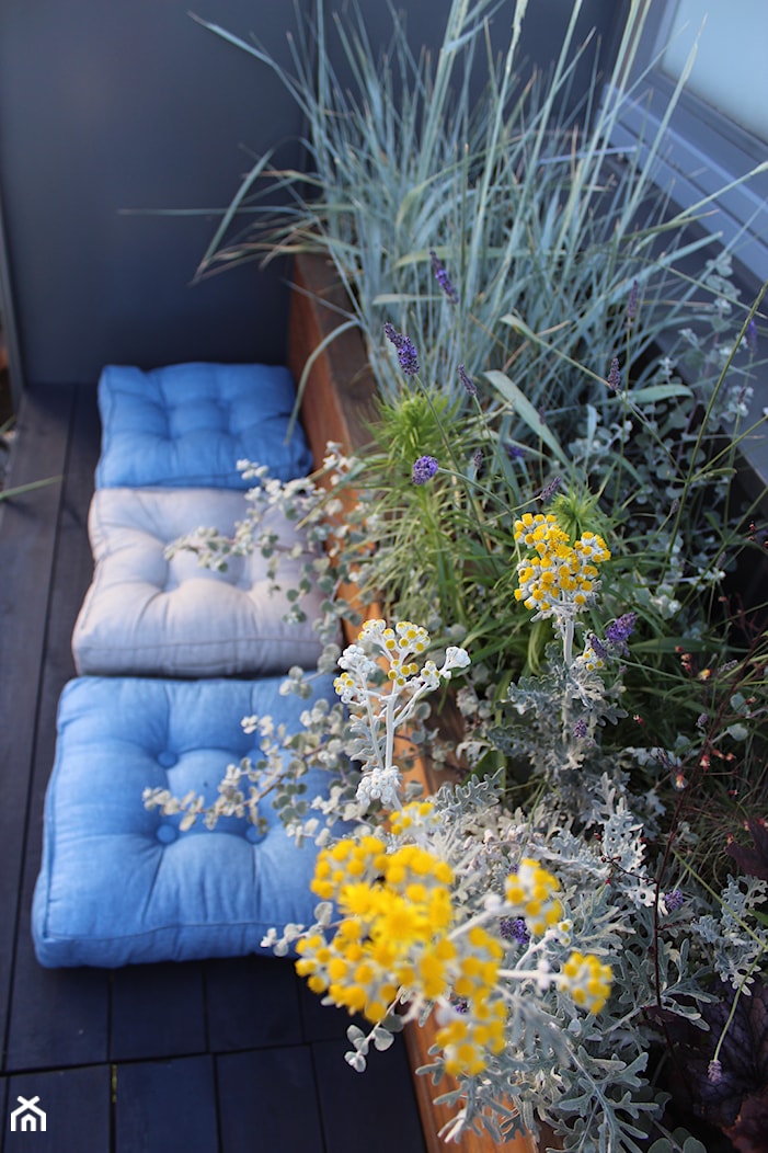 Taras na 6. piętrze - Mały z podłogą z desek z donicami na kwiaty taras, styl nowoczesny - zdjęcie od magilla_m - Homebook