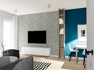 Mieszkanie pod wynajem 2 - Średni niebieski szary salon z jadalnią z bibiloteczką, styl nowoczesny - zdjęcie od Żaneta Strażyńska