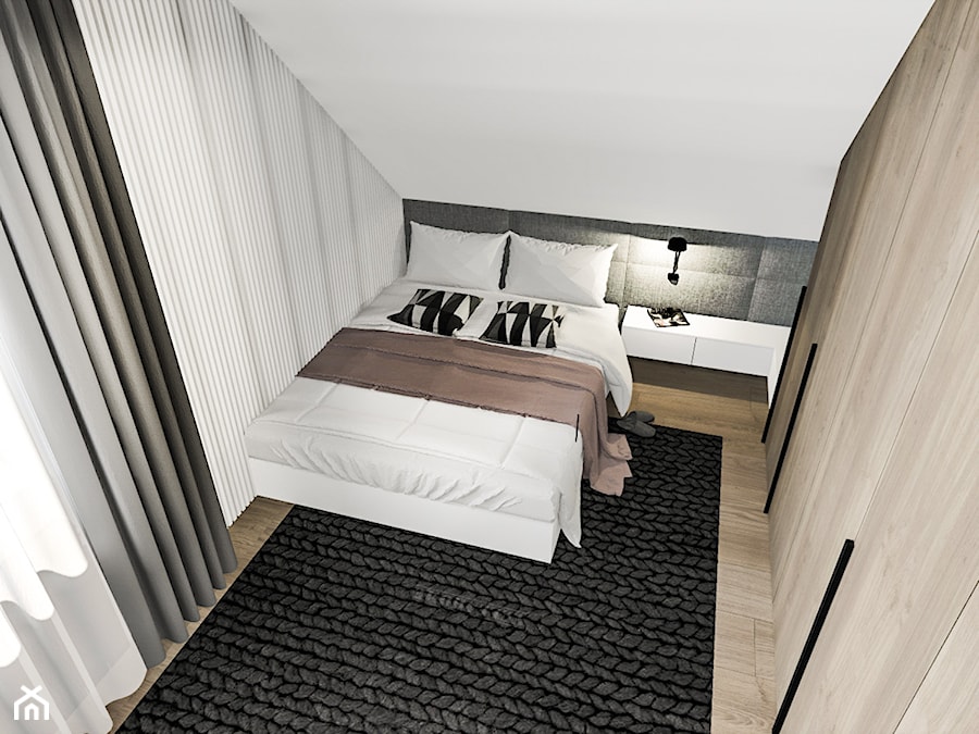 Dom pod Wolsztynem 2 - Mała biała szara sypialnia na poddaszu, styl nowoczesny - zdjęcie od Żaneta Strażyńska