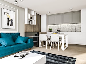 Apartament w Zielonej Górze - Średni beżowy salon z kuchnią z jadalnią, styl nowoczesny - zdjęcie od Żaneta Strażyńska