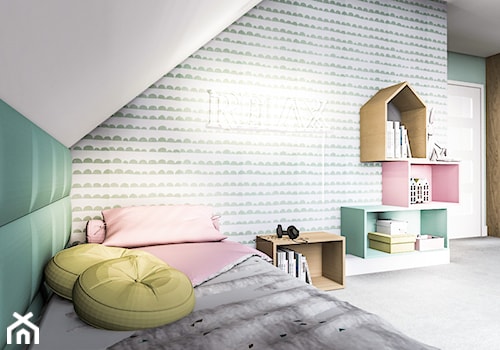 POKÓJ DZIEWCZYNKI - Średni biały szary zielony pokój dziecka dla dziecka dla nastolatka dla dziewczynki, styl nowoczesny - zdjęcie od Żaneta Strażyńska