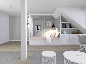 Pokój Malwinki - Duży biały szary pokój dziecka dla nastolatka dla chłopca dla dziewczynki, styl skandynawski - zdjęcie od Żaneta Strażyńska