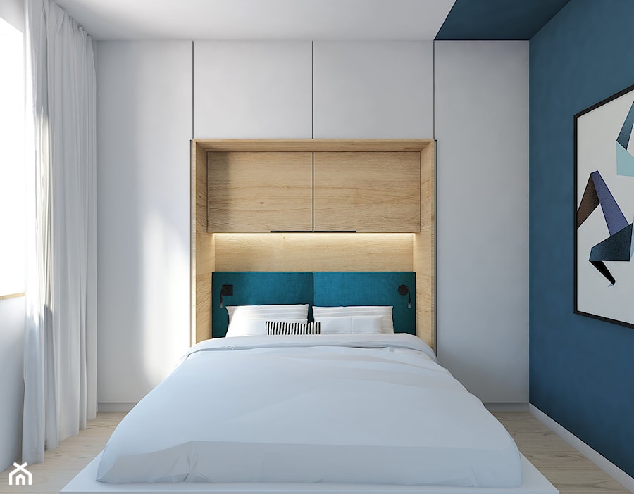 projekt aranżacji mieszkania w Sopocie - Średnia niebieska sypialnia, styl nowoczesny - zdjęcie od em2pracownia