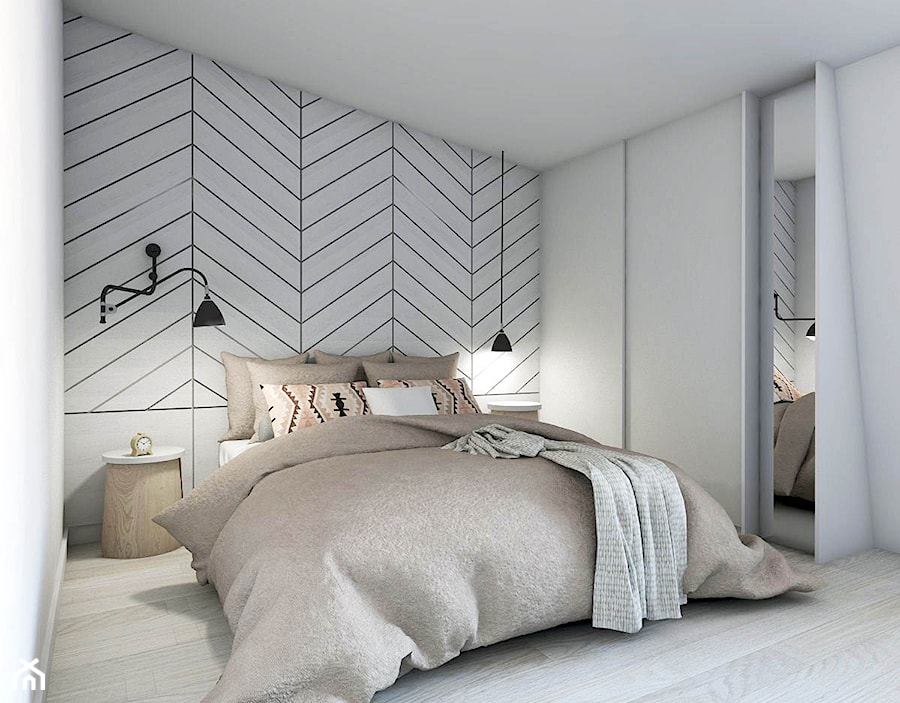 apartament w Sopocie - Średnia biała szara sypialnia, styl skandynawski - zdjęcie od em2pracownia