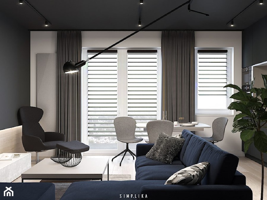 MĘSKA "JASKINIA" - Duży biały salon z jadalnią, styl minimalistyczny - zdjęcie od SIMPLIKA