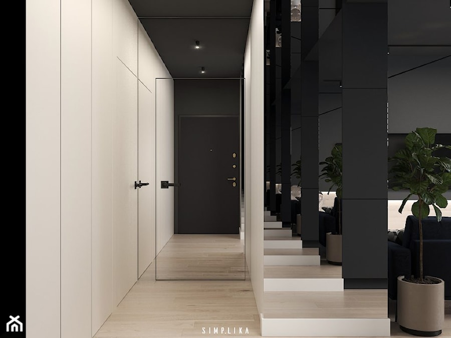 MĘSKA "JASKINIA" - Średni biały czarny hol / przedpokój, styl minimalistyczny - zdjęcie od SIMPLIKA