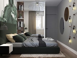 MĘSKA "JASKINIA" - Mała biała szara sypialnia, styl minimalistyczny - zdjęcie od SIMPLIKA