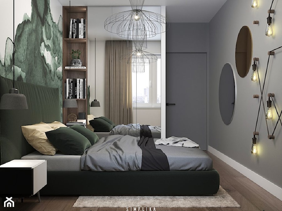 MĘSKA "JASKINIA" - Mała biała szara sypialnia, styl minimalistyczny - zdjęcie od SIMPLIKA
