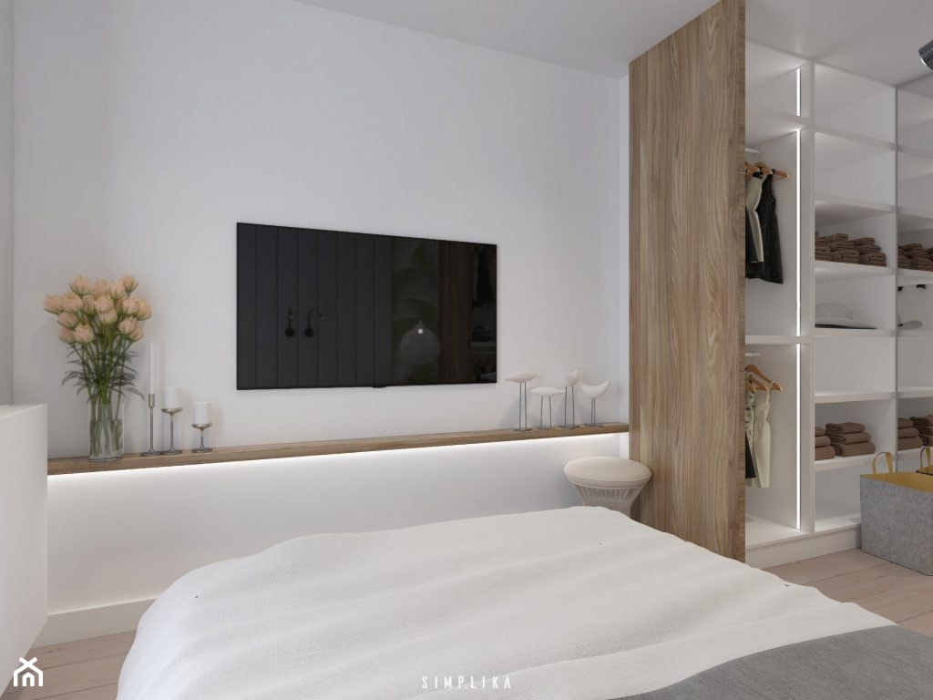 80-METROWA BLISKA WOLA - Średnia biała sypialnia z garderobą, styl nowoczesny - zdjęcie od SIMPLIKA - Homebook