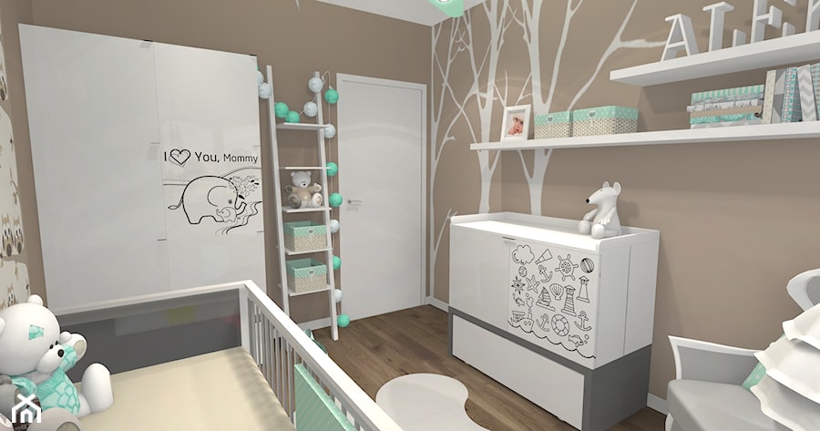 Pokój dziecięcy Wejherowo - Średni biały brązowy pokój dziecka dla dziecka dla chłopca, styl skandynawski - zdjęcie od Atena Projektowanie wnętrz