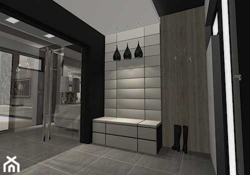 Dom jednorodzinny Łeba - Średni z wieszakiem czarny szary hol / przedpokój, styl glamour - zdjęcie od Atena Projektowanie wnętrz